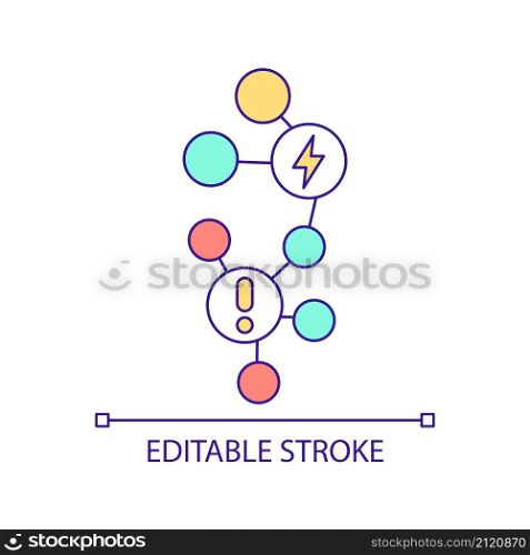 Smart grids analytics technology RGB color icon. Control system. Prevention of breakdowns. Isolated vector illustration. Simple filled line drawing. Editable stroke. Arial font used. Smart grids analytics technology RGB color icon