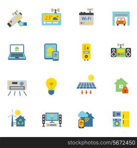Smart home automation technology icons flat set isolated vector illustration