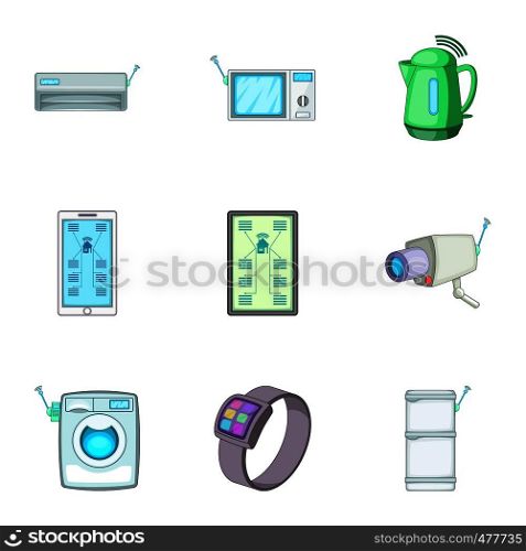 Smart home automation technology icons set. Cartoon set of 9 smart home automation technology vector icons for web isolated on white background. Smart home automation technology icons set