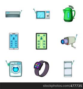 Smart home automation technology icons set. Cartoon set of 9 smart home automation technology vector icons for web isolated on white background. Smart home automation technology icons set