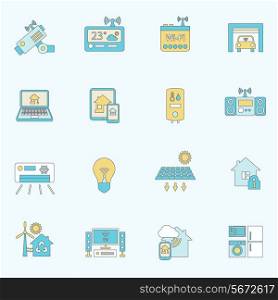 Smart home automation technology security control icons flat line set isolated vector illustration