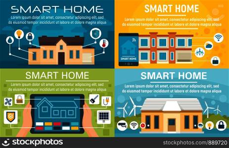 Smart home banner set. Flat illustration of smart home vector banner set for web design. Smart home banner set, flat style