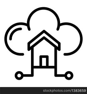 Smart home cloud icon. Outline smart home cloud vector icon for web design isolated on white background. Smart home cloud icon, outline style
