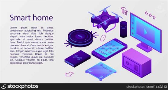 Smart home concept banner. Isometric illustration of smart home vector concept banner for web design. Smart home concept banner, isometric style