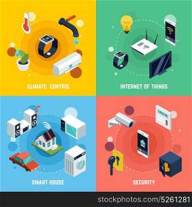 Smart Home Concept Icons Set. Smart home concept icons set with climate control symbols isometric isolated vector illustration