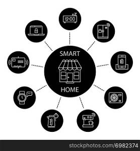 Smart home concept with thin line icons. Home technology electronic system illustration. Smart home concept with thin line icons