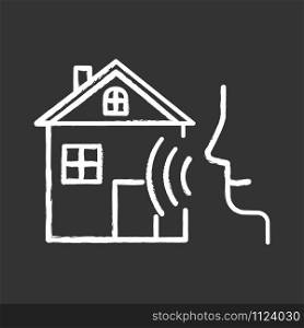 Smart home control chalk icon. Voice management idea. Distant command. Speech, soundwave. Innovative technology, automation system. Modern house, audio request. Isolated vector chalkboard illustration