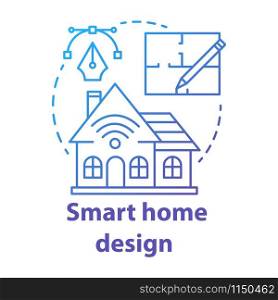 Smart home design blue gradient concept icon. Modern house plan idea thin line illustration. Creating home with innovative systems. Contemporary homebuilding. Vector isolated outline drawing