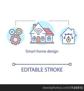 Smart home design concept icon. Development and configuration of wireless house automation. Domotic technology services idea thin line illustration. Vector isolated outline drawing. Editable stroke