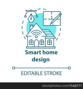 Smart home design turquoise concept icon. Modern house plan idea thin line illustration. Home with innovative systems. Contemporary homebuilding. Vector isolated outline drawing. Editable stroke