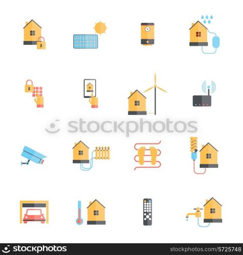 Smart home digital monitoring system icon flat set isolated vector illustration