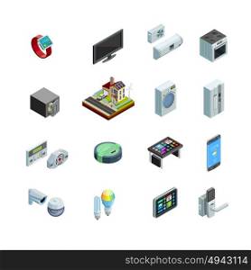 Smart Home Elements Isometric Icons Collection . Smart home internet of things remote control system elements and appliances isometric icons collection isolated vector illustration