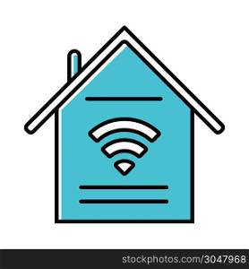 Smart home features blue color icon. Handle with domestic appliances via internet. Control household. Wi-Fi access indoors. Home automation system. Isolated vector illustration