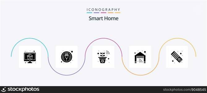 Smart Home Glyph 5 Icon Pack Including remote control. smart. wire. house. garage