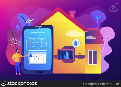 Smart home, house automation Water contamination detection system, real time water anomalies tracking, smart home water sensor concept. Bright vibrant violet vector isolated illustration. Water contamination detection system concept vector illustration