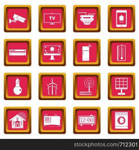 Smart home house icons set in pink color isolated vector illustration for web and any design. Smart home house icons pink