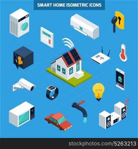 Smart Home Icons Set. Smart home icons set on blue background isometric isolated vector illustration