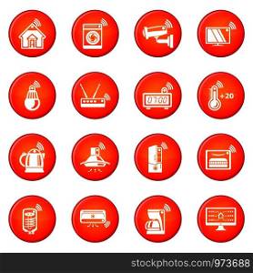 Smart home icons set vector red circle isolated on white background . Smart home icons set red vector