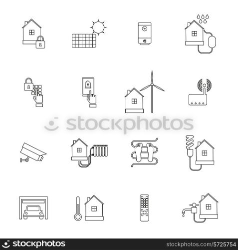 Smart home lock conditioning security system icon outline set isolated vector illustration