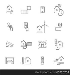 Smart home lock conditioning security system icon outline set isolated vector illustration