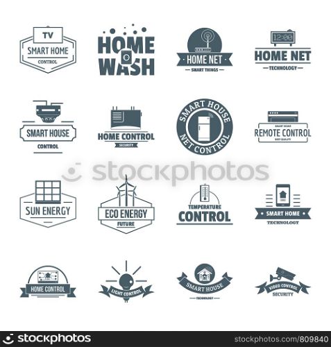Smart home logo icons set. Simple illustration of 16 smart home logo vector icons for web. Smart home logo icons set, simple style