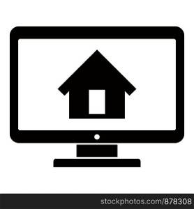 Smart home on monitor icon. Simple illustration of smart home on monitor vector icon for web design isolated on white background. Smart home on monitor icon, simple style