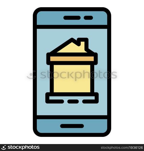 Smart home on the phone icon. Outline smart home on the phone vector icon color flat isolated. Smart home on the phone icon color outline vector