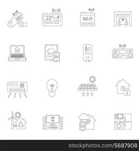 Smart home safety security control icons outline set isolated vector illustration