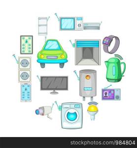 Smart home system icons set. Cartoon illustration of 16 smart home system vector icons for web. Smart home system icons set, cartoon style