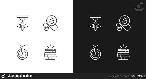 Smart home technologies pixel perfect linear icons set for dark, light mode. Automated devices. Wireless control. Thin line symbols for night, day theme. Isolated illustrations. Editable stroke. Smart home technologies pixel perfect linear icons set for dark, light mode