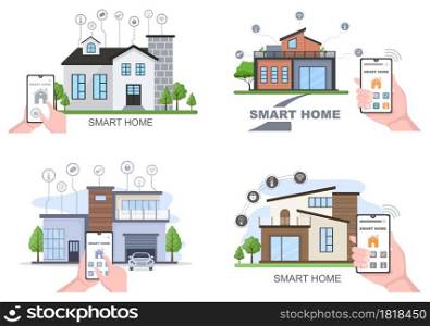 Smart Home Technology House Control System Of Lighting, Heating, Ventilation and Security with a Modern Concept. Background Vector Illustration