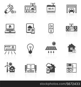 Smart home utilities security control icons black set isolated vector illustration