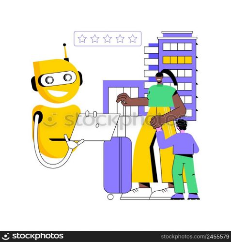Smart hospitality industry abstract concept vector illustration. Communications and IT solutions, staff efficiency, hotel concierge robot, artificial intelligence in tourism abstract metaphor.. Smart hospitality industry abstract concept vector illustration.