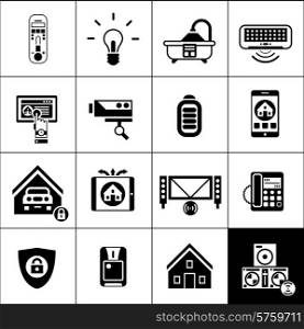 Smart house computer electronic home control icons black set isolated vector illustration. Smart House Icons Black