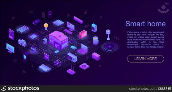 Smart house concept banner. Isometric illustration of smart house vector concept banner for web design. Smart house concept banner, isometric style
