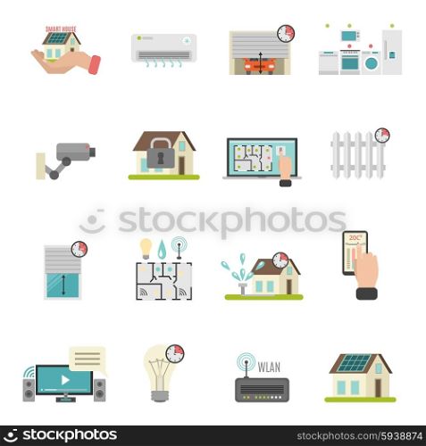 Smart House Icons Set. Smart house icons set with heating and conditioning system symbols flat isolated vector illustration