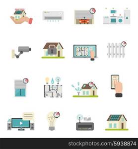 Smart House Icons Set. Smart house icons set with heating and conditioning system symbols flat isolated vector illustration