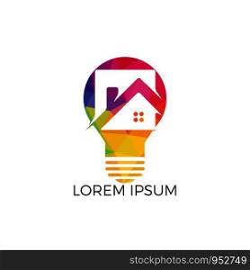 Smart house logo design. Light bulb with house logo. Concept for smart intellectual house.