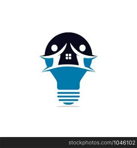 Smart house logo template. Light bulb with building and people logo design. Concept for intellectual home, flat or cottage.