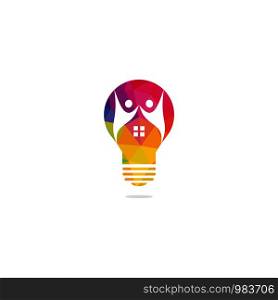 Smart house logo template. Light bulb with building and people logo design. Concept for intellectual home, flat or cottage.