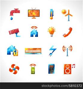 Smart house security service and utilities control polygonal icons set isolated vector illustration. Smart House Polygonal Icons