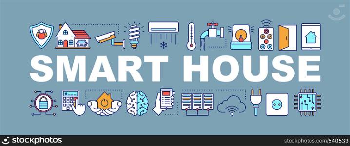 Smart house word concepts banner. Home automation system. Isolated lettering typography idea with linear icons. Domotics. Vector outline illustration. Smart house word concepts banner