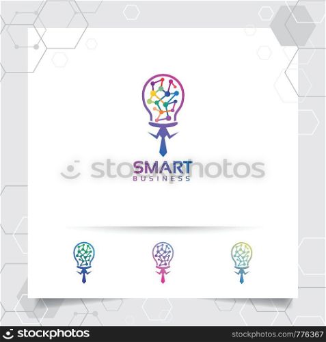 Smart idea logo vector design with concept of bulb and lamp icon symbol. Idea logo concept for agency, business, technology, and studio.