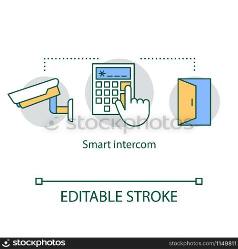 Smart intercom concept icon. Home security system. Video and communication system for visitor control. Smart building idea thin line illustration. Vector isolated outline drawing. Editable stroke