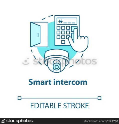 Smart intercom turquoise concept icon. Security system idea thin line illustration. Innovative technology for apartment. Flat access control. Vector isolated outline drawing. Editable stroke