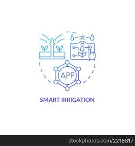 Smart irrigation blue gradient concept icon. Home automation device abstract idea thin line illustration. Technological innovation. Farm automation. Isolated outline drawing. Myriad Pro-Bold font used. Smart irrigation blue gradient concept icon