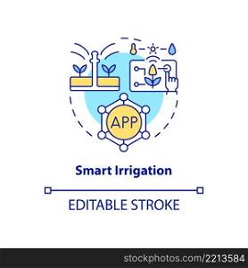 Smart irrigation concept icon. Home automation device abstract idea thin line illustration. Farm automation. Isolated outline drawing. Editable stroke. Arial, Myriad Pro-Bold fonts used. Smart irrigation concept icon