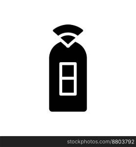 Smart light switch black glyph icon. Remote control of home lighting via smartphone. Automated device. Energy saver. Silhouette symbol on white space. Solid pictogram. Vector isolated illustration. Smart light switch black glyph icon