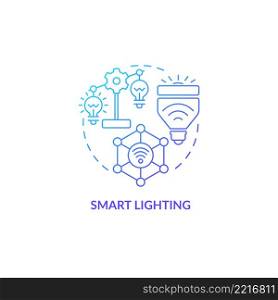 Smart lighting blue gradient concept icon. Smart home device abstract idea thin line illustration. Turning on lights remotely. Automation in house. Isolated outline drawing. Myriad Pro-Bold font used. Smart lighting blue gradient concept icon