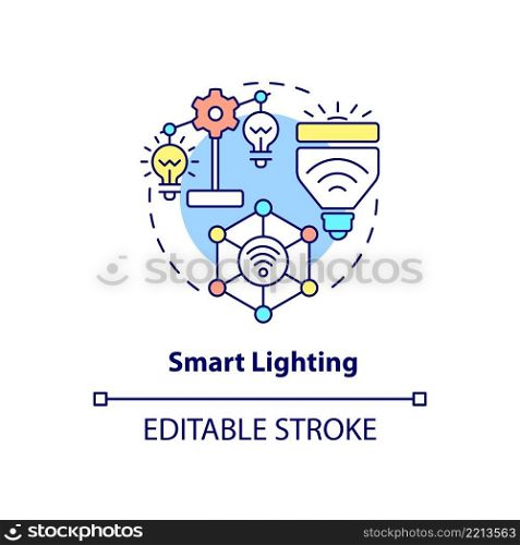Smart lighting concept icon. Smart home device abstract idea thin line illustration. Automating lights in house. Isolated outline drawing. Editable stroke. Arial, Myriad Pro-Bold fonts used. Smart lighting concept icon